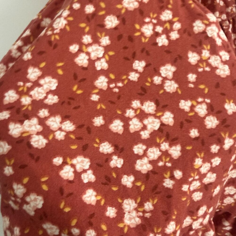 No Boundaries Rust Floral Wrap Dress | Flowy | Tie Back | Size L (11–13) - Picture 9 of 12